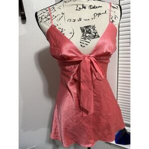 Vintage Y2K Silky Victoria’s Secret Tie Front Babydoll Cami Pink 2000’s Coquette